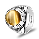 Sterling Silver 925 Ring Rhodium Plated Embedded With GOLD TIGER EYE