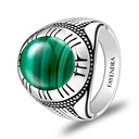 Sterling Silver 925 Ring Rhodium Plated Embedded With Malachite