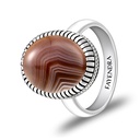 Sterling Silver 925 Ring Rhodium Plated Embedded With BOTSWANA AGATE