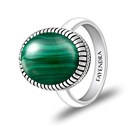 Sterling Silver 925 Ring Rhodium Plated Embedded With Malachite