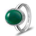 Sterling Silver 925 Ring Rhodium Plated Embedded With GREEN AGATE