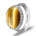 Sterling Silver 925 Ring Rhodium Plated Embedded With GOLD TIGER EYE