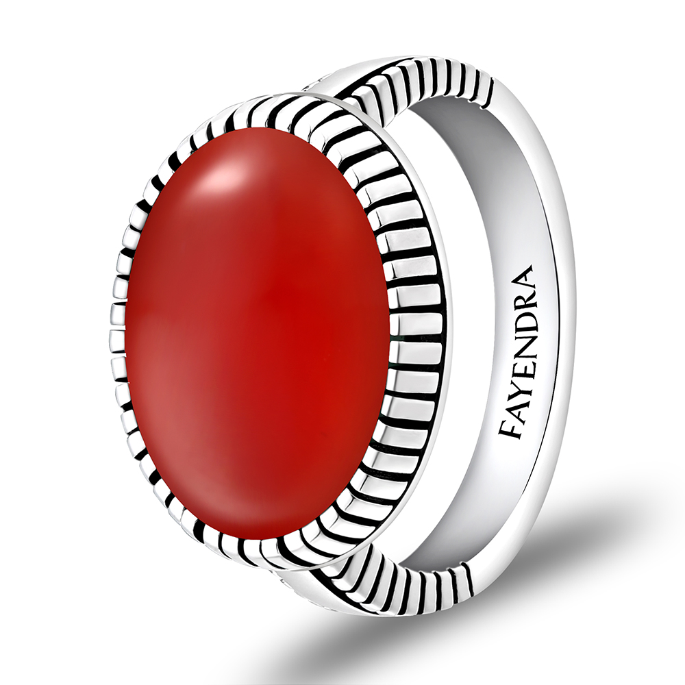 Sterling Silver 925 Ring Rhodium Plated Embedded With RED AGATE