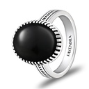 Sterling Silver 925 Ring Rhodium Plated Embedded With Black Agate