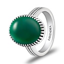 Sterling Silver 925 Ring Rhodium Plated Embedded With GREEN AGATE