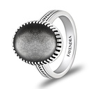 Sterling Silver 925 Ring Rhodium Plated Embedded With SILVER OBSIDIAN