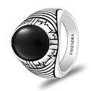 Sterling Silver 925 Ring Rhodium Plated Embedded With Black Agate