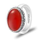 Sterling Silver 925 Ring Rhodium Plated Embedded With Red AGATE