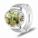 Sterling Silver 925 Ring Rhodium Plated Embedded With RHYOLITE