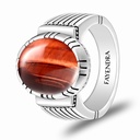 Sterling Silver 925 Ring Rhodium Plated Embedded With RED TIGER EYE