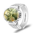 Sterling Silver 925 Ring Rhodium Plated Embedded With RHYOLITE And White CZ
