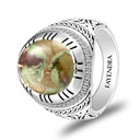 Sterling Silver 925 Ring Rhodium Plated Embedded With RHYOLITE And White CZ