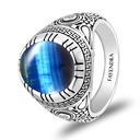 Sterling Silver 925 Ring Rhodium Plated Embedded With BLUE TIGER EYE And White CZ