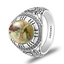 Sterling Silver 925 Ring Rhodium Plated Embedded With RHYOLITE And White CZ