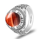 Sterling Silver 925 Ring Rhodium Plated Embedded With RED TIGER EYE And White CZ