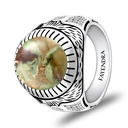 Sterling Silver 925 Ring Rhodium Plated Embedded With RHYOLITE And White CZ