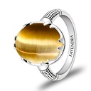 Sterling Silver 925 Ring Rhodium Plated Embedded With GOLD TIGER EYE