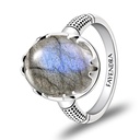 Sterling Silver 925 Ring Rhodium Plated Embedded With LABRADORITE