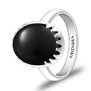 Sterling Silver 925 Ring Rhodium Plated Embedded With Black Agate