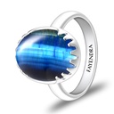 Sterling Silver 925 Ring Rhodium Plated Embedded With BLUE TIGER EYE