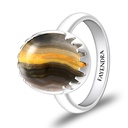 Sterling Silver 925 Ring Rhodium Plated Embedded With YELLOW TIGER EYE