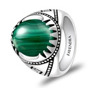 Sterling Silver 925 Ring Rhodium Plated Embedded With Malachite