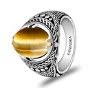 Sterling Silver 925 Ring Rhodium Plated Embedded With GOLD TIGER EYE