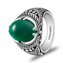 Sterling Silver 925 Ring Rhodium Plated Embedded With GREEN AGATE