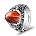 Sterling Silver 925 Ring Rhodium Plated Embedded With RED TIGER EYE