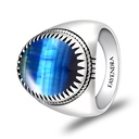 Sterling Silver 925 Ring Rhodium Plated Embedded With BLUE TIGER EYE