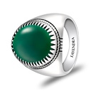 Sterling Silver 925 Ring Rhodium Plated Embedded With GREEN AGATE