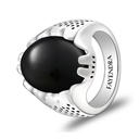 Sterling Silver 925 Ring Rhodium Plated Embedded With Black Agate