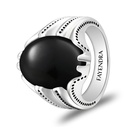 Sterling Silver 925 Ring Rhodium Plated Embedded With Black Agate