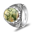 Sterling Silver 925 Ring Rhodium Plated Embedded With RHYOLITE