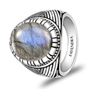 Sterling Silver 925 Ring Rhodium Plated Embedded With LABRADORITE