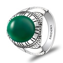 Sterling Silver 925 Ring Rhodium Plated Embedded With GREEN AGATE