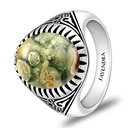 Sterling Silver 925 Ring Rhodium Plated Embedded With RHYOLITE