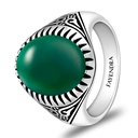 Sterling Silver 925 Ring Rhodium Plated Embedded With GREEN AGATE