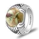 Sterling Silver 925 Ring Rhodium Plated Embedded With RHYOLITE