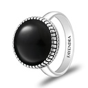 Sterling Silver 925 Ring Rhodium Plated Embedded With Black Agate