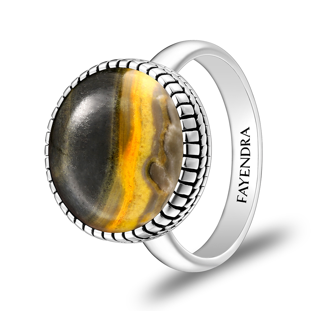 Sterling Silver 925 Ring Rhodium Plated Embedded With ECLIPSE STONE