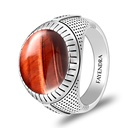 Sterling Silver 925 Ring Rhodium Plated Embedded With RED TIGER EYE And White CZ