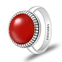 Sterling Silver 925 Ring Rhodium Plated Embedded With Red AGATE