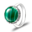 Sterling Silver 925 Ring Rhodium Plated Embedded With Malachite