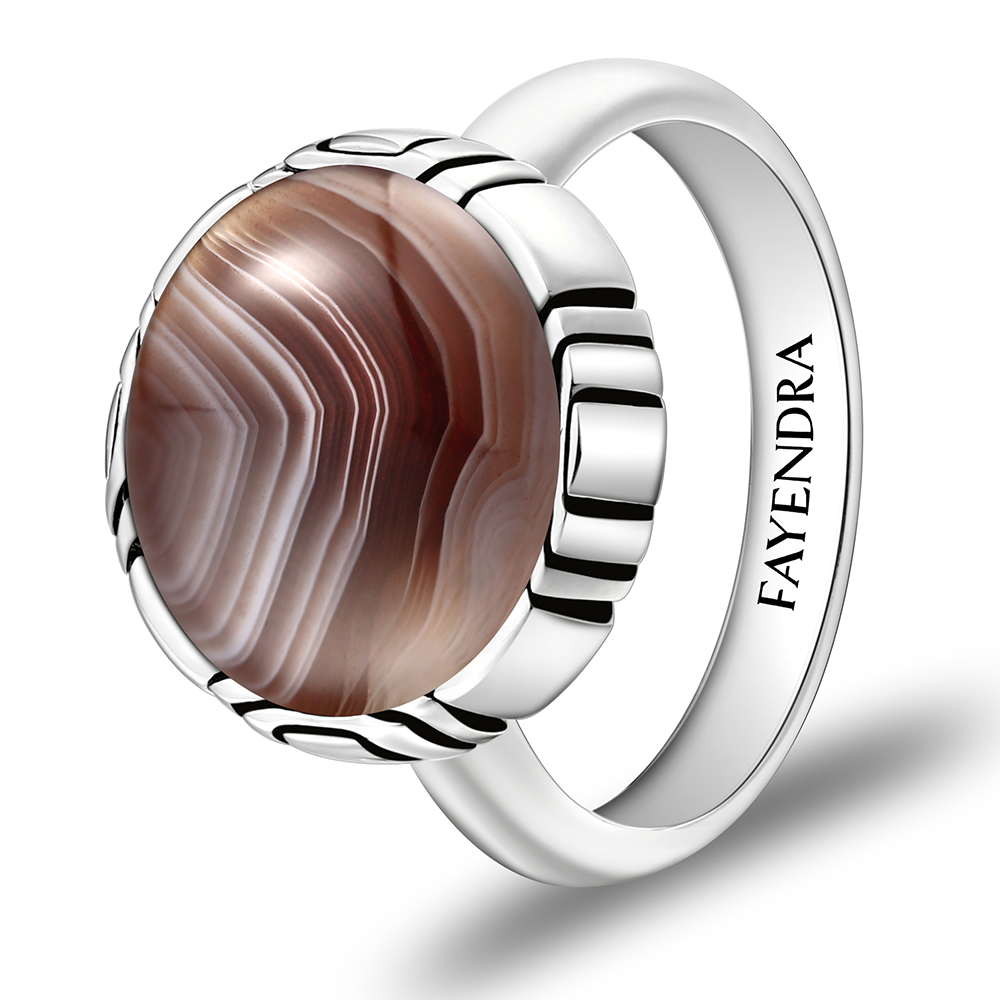 Sterling Silver 925 Ring Rhodium Plated Embedded With BOTSWANA AGATE