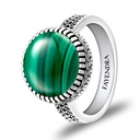 Sterling Silver 925 Ring Rhodium Plated Embedded With Malachite