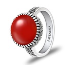 Sterling Silver 925 Ring Rhodium Plated Embedded With RED AGATE