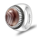 Sterling Silver 925 Ring Rhodium Plated Embedded With BOTSWANA AGATE