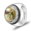 Sterling Silver 925 Ring Rhodium Plated Embedded With RHYOLITE
