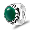 Sterling Silver 925 Ring Rhodium Plated Embedded With GREEN AGATE